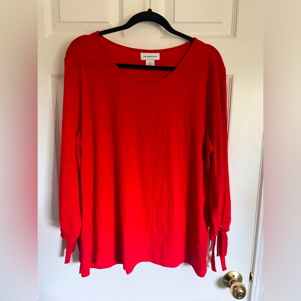 Liz Claiborne Red Long Sleeve Tie Cuff Top